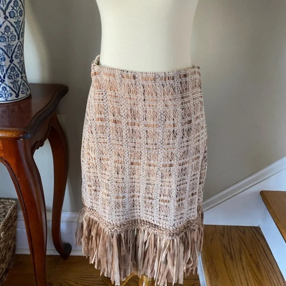 Nic + Zoe Textured Knit Fringe Tan Skirt M - Picture 6 of 13